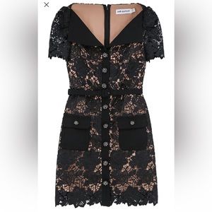 Self-Portrait Black and Nude Lace Mini Dress